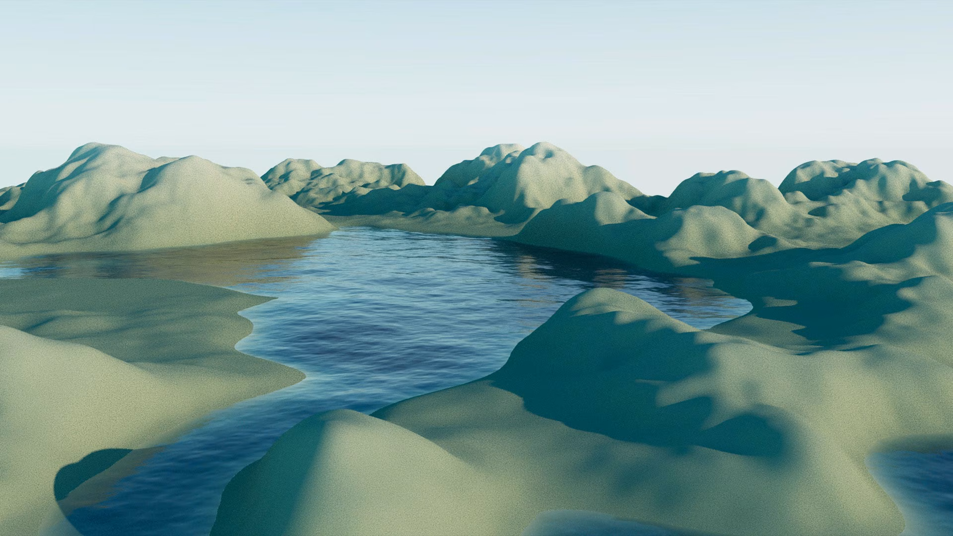 A coarse simulation resolution across ocean and terrain