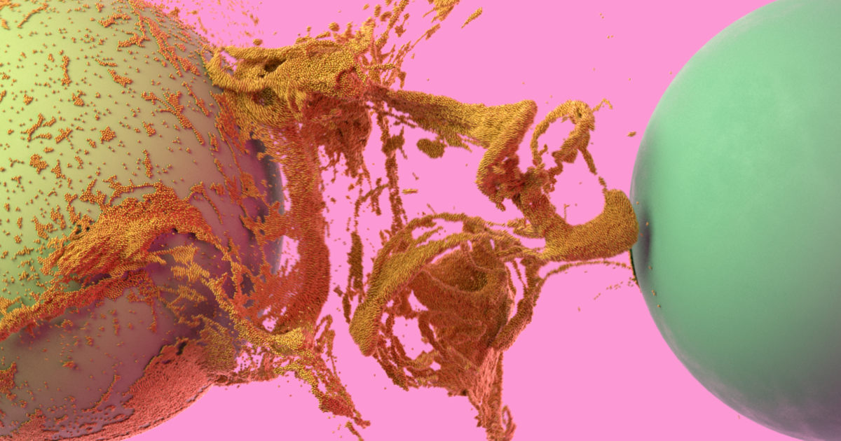 Two spheres colliding, resolved by the unified simulation solver