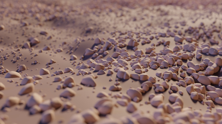 Pebbles scattered as instances across a surface