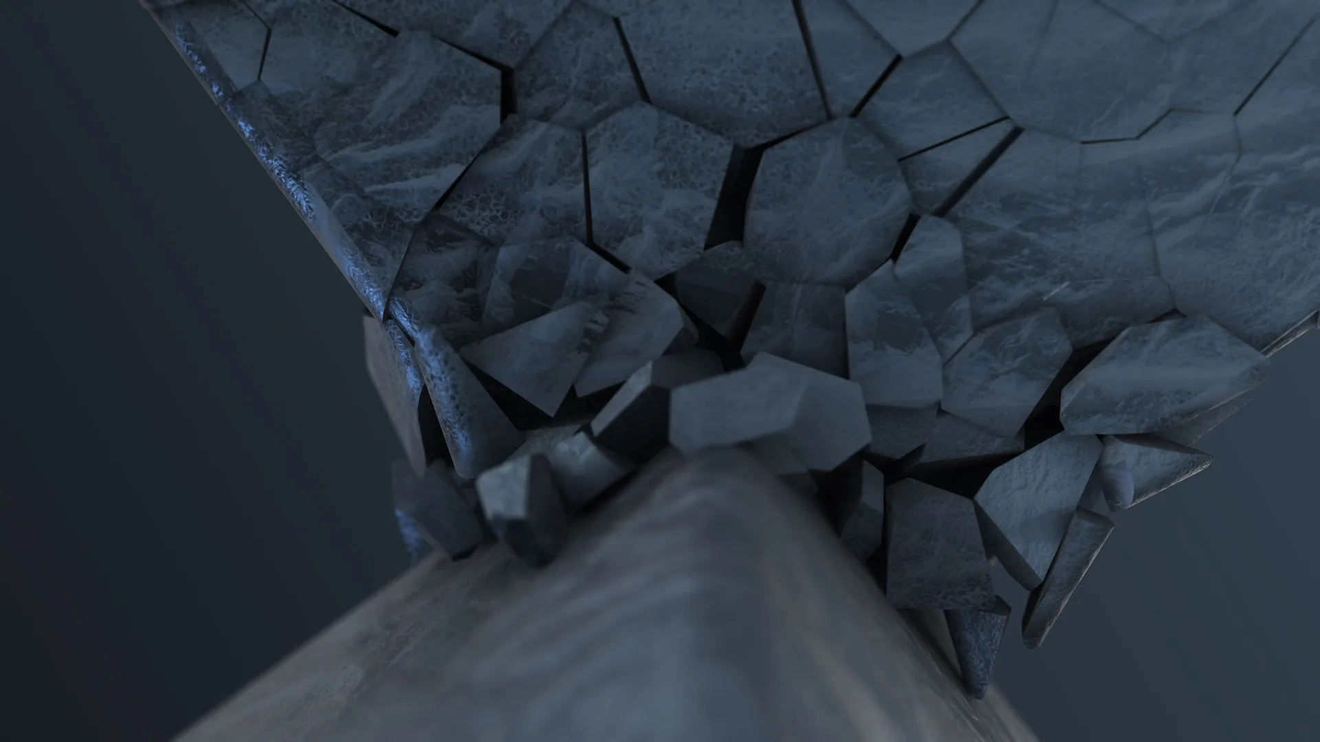 A Voronoi fracture pattern breaking a slab into structural fragments
