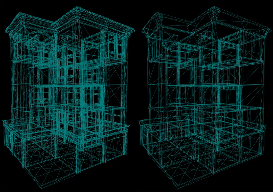 Original geometry compared against the generated lower-detail version